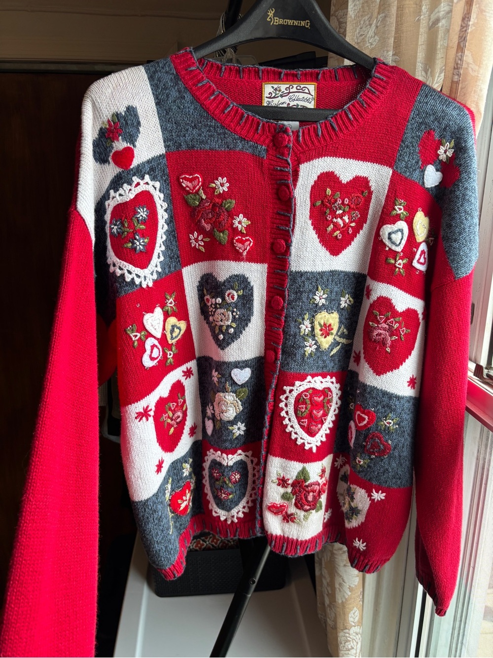 EUC Vintage Y2K Heirloom Collectibles XL Patchwork Heart Granny Cardigan Sweater